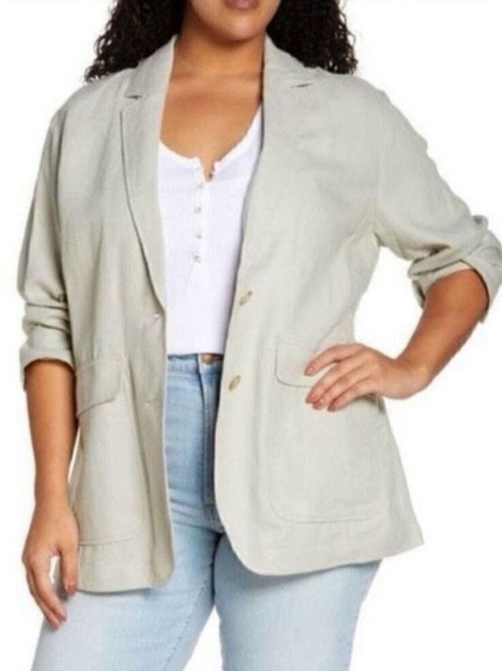 Madewell Linen Breezewoven Larsen Blazer Small Oversized Two Button Preppy Work
